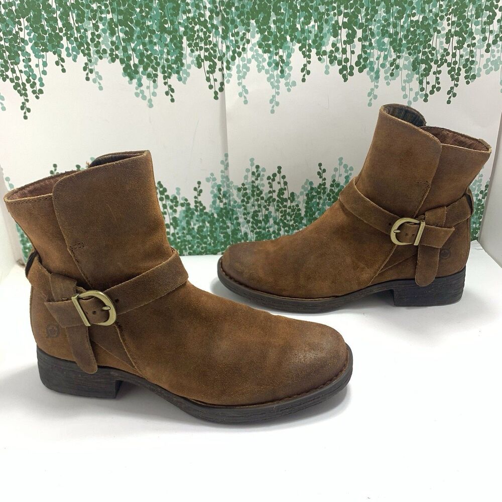 Born Syd Leather Suede Strap Moto Ankle Boots Size 7M Womens